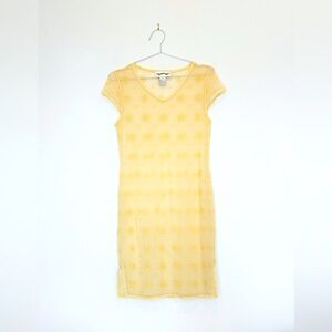 vtg shanghai tang mesh mini dress - yellow sheer qipao - S euc